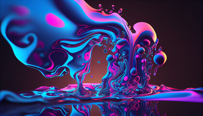 Abstract Liquid Swirls on Holographic Fluid Neon Pink and Blue Liquid Abstraction Dreams Flow Ai generated image