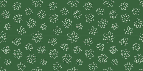 Hand drawn flower doodle seamless pattern illustration. Vintage cartoon drawing style floral background design. Spring nature backdrop texture print with garden flowers.