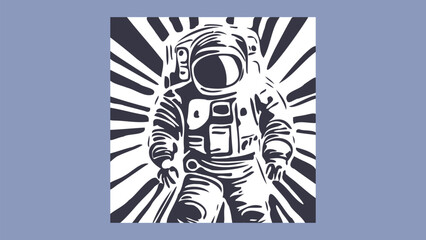 Vector monochrome simple stencil of an astronaut in a spacesuit hand drawn. Cosmonaut. Square sticker or icon.