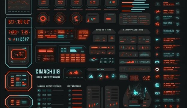 Big cyberpunk collection of retro futuristic elements.Generative AI