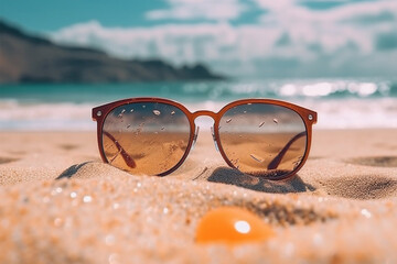 Fototapeta na wymiar sunglasses on the sand