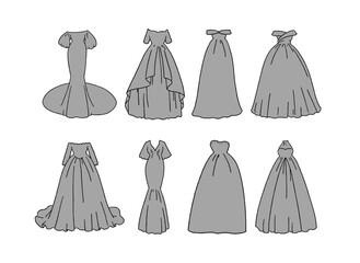 グレーのドレスのイラストセット