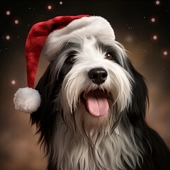 Weihnachtshund, Bearded Collie mit Weihnachtsm&uuml;tze, santa's hat, Christmas dog