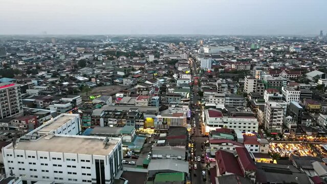 Aerial drone shots of Vientiane, the capital city of Laos
