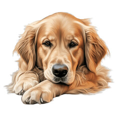 Golden Retriever lying down on a white background, in the style of realistic portrait painter isolated on transparent background png - Generative AI