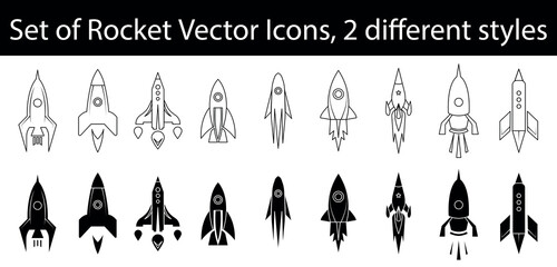 Rocket icon set, Vector collection of 2 different styles