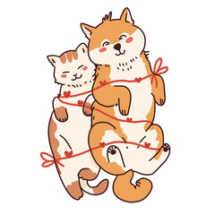 Illustration of a dog and cat in special valentines day