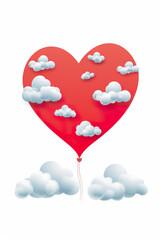 A red heart shaped balloon flying through the sky. Generative AI.