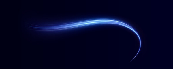 Luminous blue lines png of speed. Light glowing effect png. Abstract motion lines. Light trail wave, fire path trace line, car lights, optic fiber and incandescence curve twirl	
