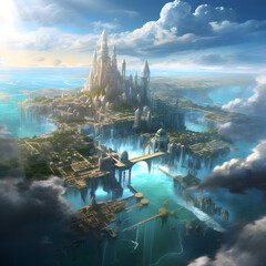 Fototapeta premium ilustration 3D of Atlantis city view from air