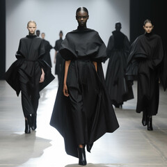 black modern minimalistic fashion show catwalk. Generative AI.