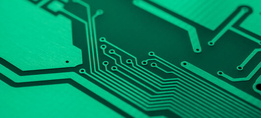 green printed circuit board. layout of tracks. - obrazy, fototapety, plakaty