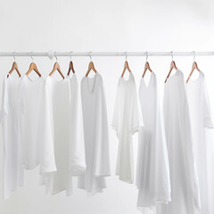 White minimalistic clothing hanging. Clean background. Generative AI.