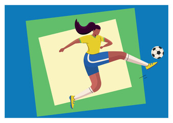 Woman soccer player kicking the ball with uniform team