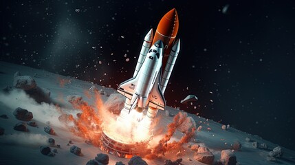 Flying rocket traversing through space, generated by AI
