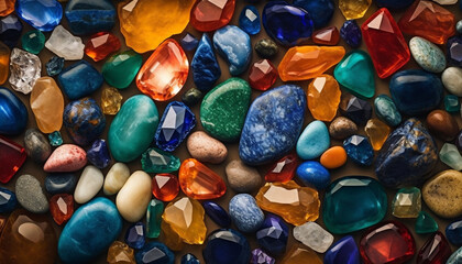 Vibrant gemstone collection, shiny jewelry in nature beauty pattern generated by AI