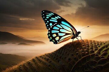 Fototapeta na wymiar butterfly on the sunset