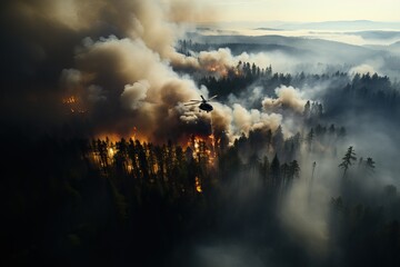 Obraz premium drone view of a burning forest, generative ai