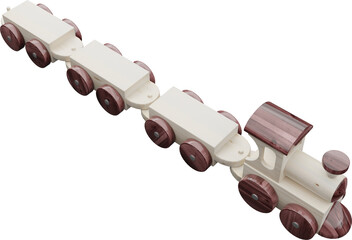 Steam locomotive wooden toy train with empty trailers mockup to place items. View from above. 3D rendering