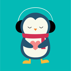 penguin with headphones