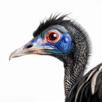 Cassowary, kasuari, asian bird of unusual blue black coloration, close-up on a white background, Casuariidae, generative ai