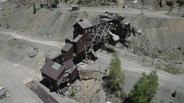Abandoned Mining Mill Close Aerial View 2 Monarch Colorado 4K features an aerial drone close up view of an abandoned mill near a steep drop off near the Monarch ski area.