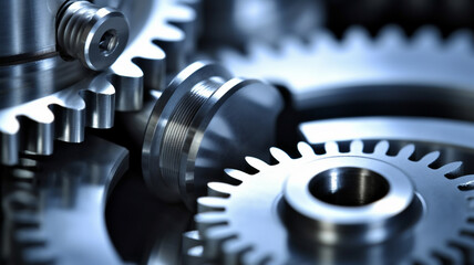 Close up of a gear, stainless steel, background, engine background. Generative AI