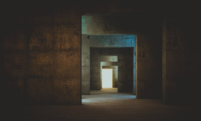 concrete structures, dark material and light in the background