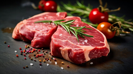 Fototapeta premium Fresh raw beef steaks. Generative AI