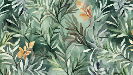 Foliage texture, watercolor, seamless pattern. Generative AI