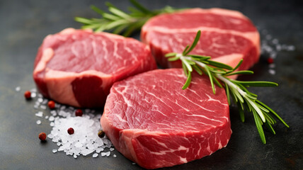 Fototapeta na wymiar Fresh raw beef steaks. Generative AI