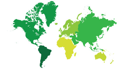 Mapa świata z zaznaczonymi kontynentami.  - obrazy, fototapety, plakaty