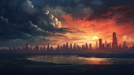 Fototapeta na wymiar Chicago skyline background Illustration AI Generative.