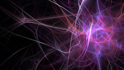 Abstract electrifying lines, smoky fractal pattern, digital illustration art work of rendering chaotic dark background
