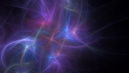 Abstract electrifying lines, smoky fractal pattern, digital illustration art work of rendering chaotic dark background