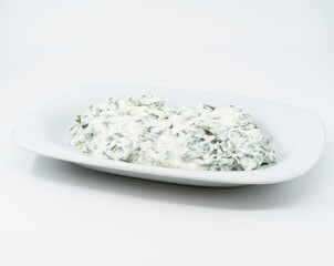 french sorrel with yoghurt and garlic
