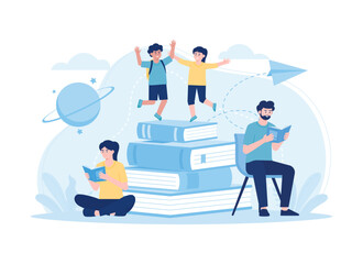People read a books all the time trending flat illustration