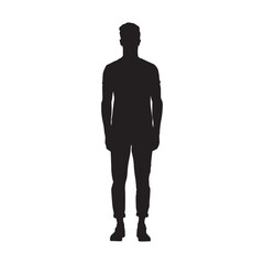 Young man standing, front view, isolated vector silhouette