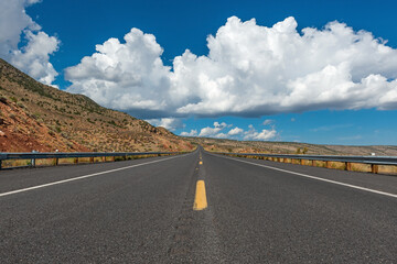 Two lane highway on the road in Arizona, USA.