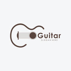 Guitar musical instrument Logo template with simple shape.