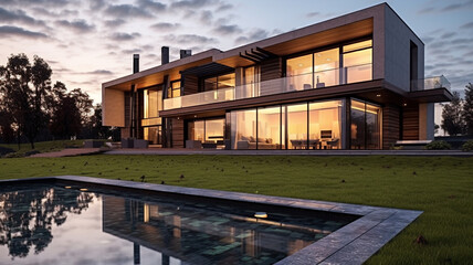 Fototapeta premium huge luxury modern house for large family for country life. Generative AI