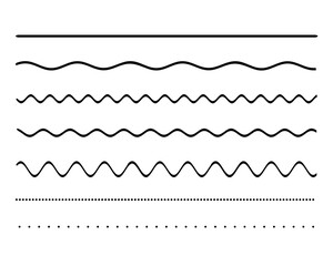 Set of lines of different shapes. Straight line, wavy line, dotted line. Types of lines illustration