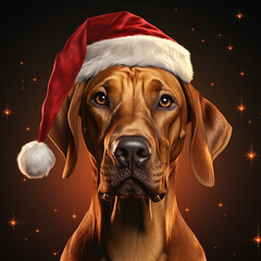 Weihnachtshund, Rhodesian Ridgeback mit Weihnachtsm&uuml;tze, santa's hat, Christmas dog