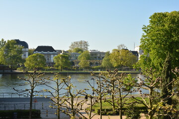 a panorama view of cityscape at am main river in Frankfurt, Germany