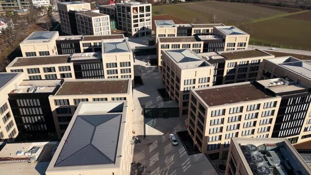 Shooting from a drone of high-rise office centers