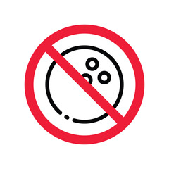 Forbidden Prohibited Warning, caution, attention, restriction label danger ban. No Bowling vector icon. Bowling flat sign design. Do not use Bowling ball symbol pictogram