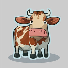 Cute cow icon. Sticker for social networks, graphic element for website. Animals, mammal, fauna and nature, farming and agriculture. Toy and mascot for children. Cartoon flat vector 
