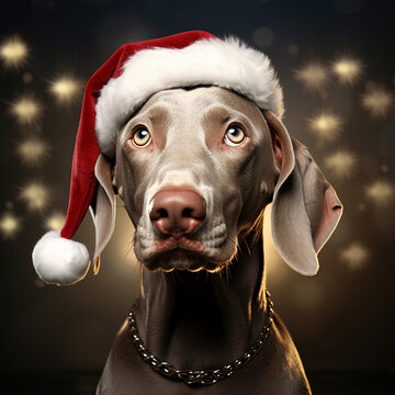 Weihnachtshund, Weimaraner mit Weihnachtsm&uuml;tze, santa's hat, Christmas dog