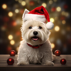 Weihnachtshund, West Highland Terrier mit Weihnachtsmütze, santa's hat, Christmas dog, Westie