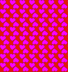 Bright seamless vector texture in the form of a pattern of pink hearts on a red background